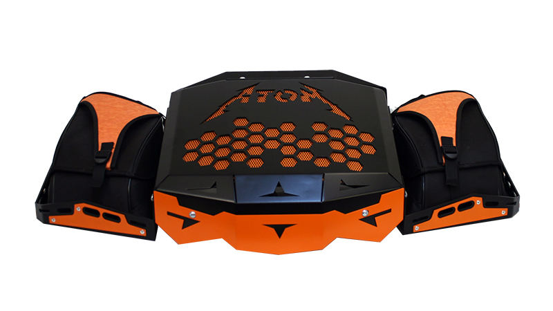 Вынос радиатора на CFMOTO X10 H.O с оранжевыми кофрами
